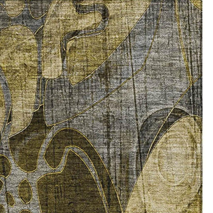 10' X 14' Abstract Distressed Washable Area Rug With UV Protection (648976) - Brown / Beige / Gold