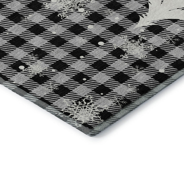10' X 14' Gingham Washable Area Rug With UV Protection (702323) - Gray / Black / Ivory