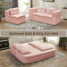 Baby pink Giga futon sofa bed with independent chaise lounge, deep seat, and convertible king-size bed offering versatile comfort.