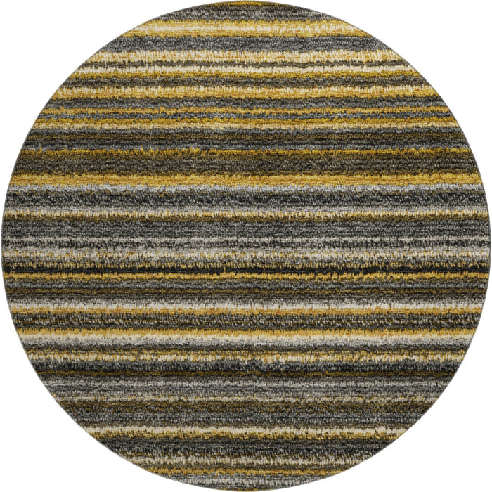 8' Striped Washable Round Rug With UV Protection (650797) - Gold / Ivory / Gray