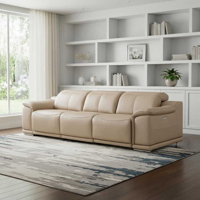 Leather Reclining Stainless Steel USB Sofa - Beige