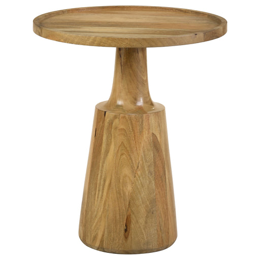 Ixia round solid mango wood accent side table in natural finish by CoasterEssence