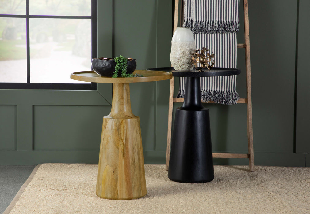 CoasterEssence Ixia round solid mango wood accent side table in black stain