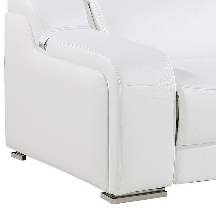 Italian Leather Power Reclining Loveseat With Storage (633753) - White / Silver