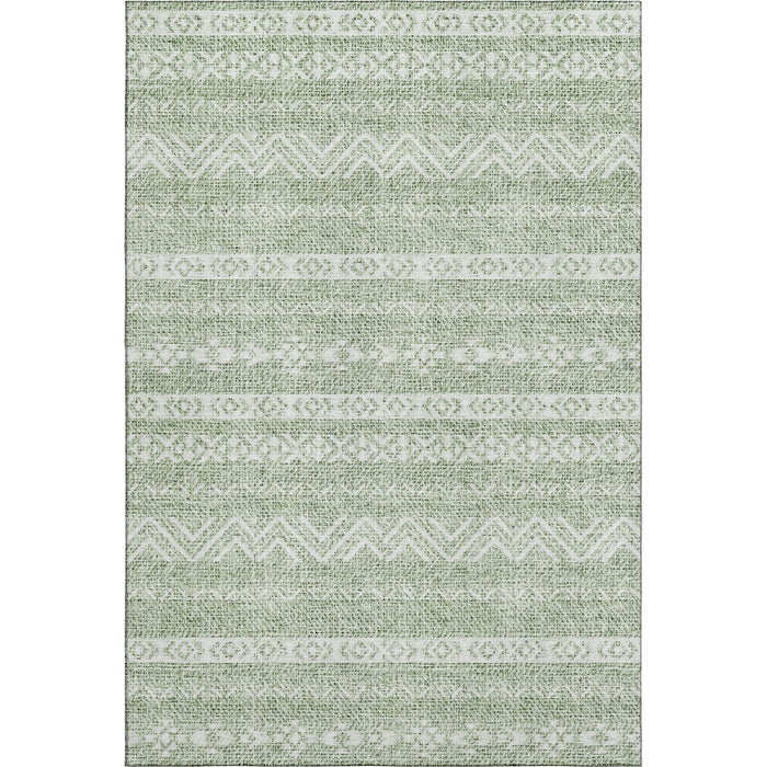 10' X 14' Southwestern Washable Area Rug With UV Protection - Artichoke Green And Ivory