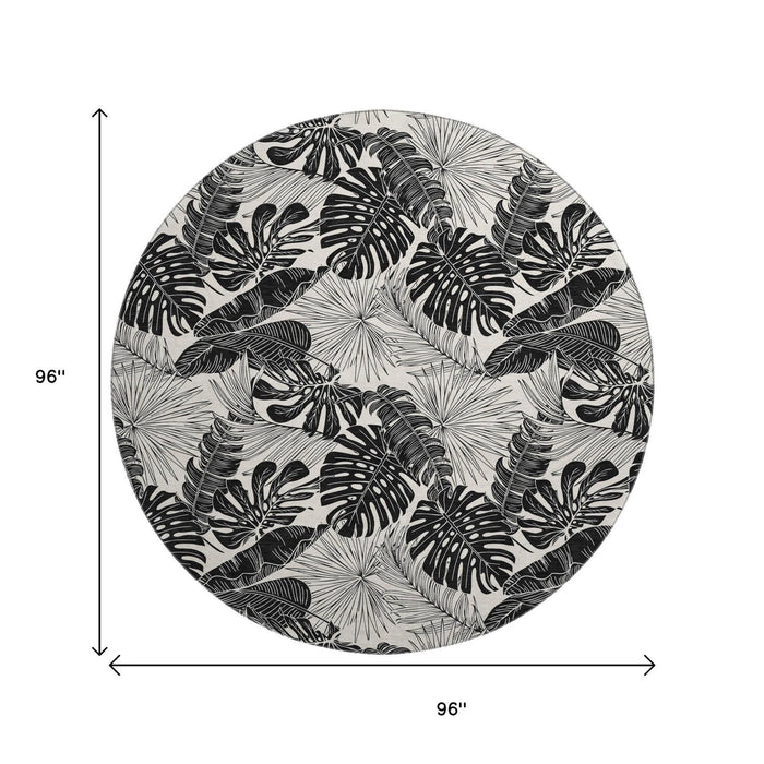 8' Geometric Washable Round Rug With UV Protection (646400) - Midnight / Ivory