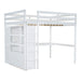 Giga loft bed with built-in wardrobe, desk, shelves, and drawers, featuring a sturdy wooden frame and multifunctional design.