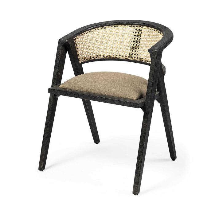 Upholstered Linen Open Back Dining Arm Chair - Gray
