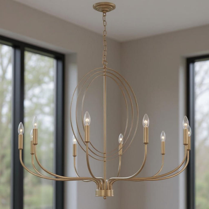 Candle Style Ten-Light Metal Dimmable Chandelier - Brass