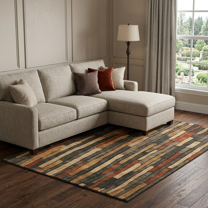 10' X 14' Striped Washable Area Rug With UV Protection (692856) - Coffee / Rust / Copper