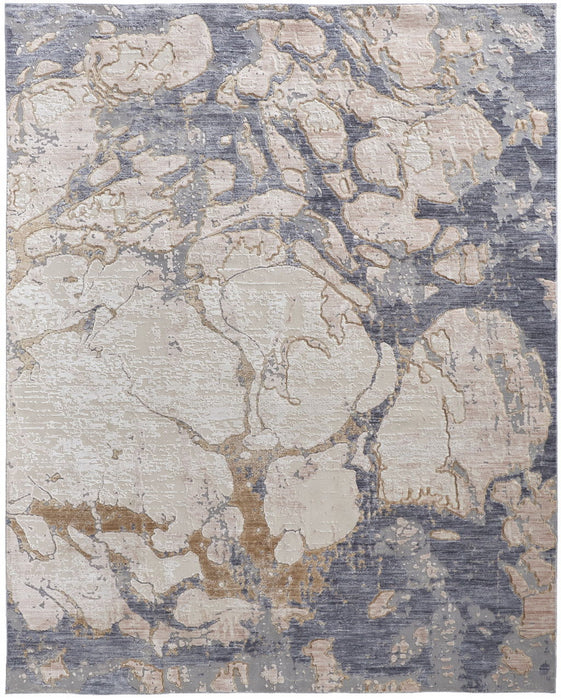 8' x 10' Abstract Power Loom Distressed Area Rug - Tan And Blue