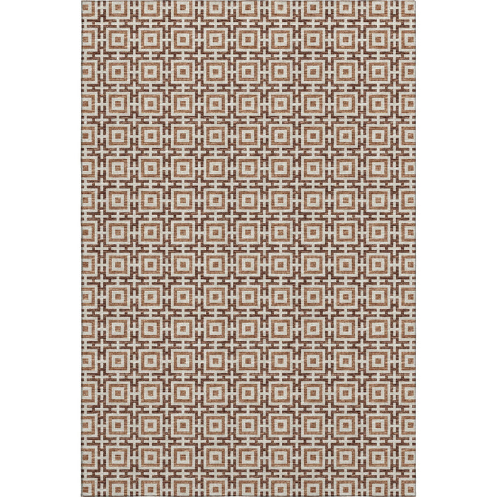 9' X 12' Geometric Washable Area Rug With UV Protection (645252) - Rust / Beige