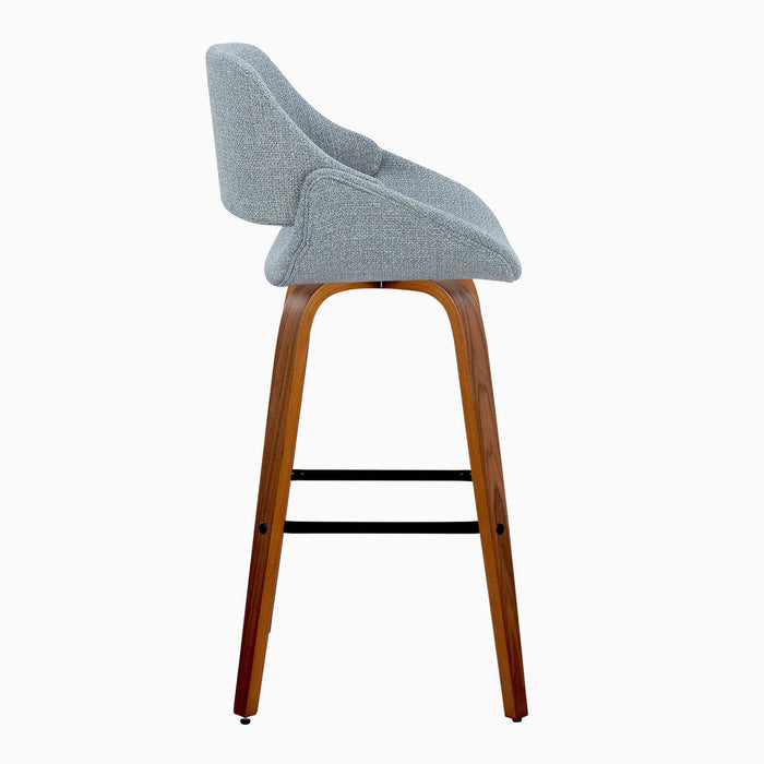 Fabrizzi - 30" Fixed-Height Barstool With Swivel And Square Black Metal Footrest (Set of 2) - Walnut Wood