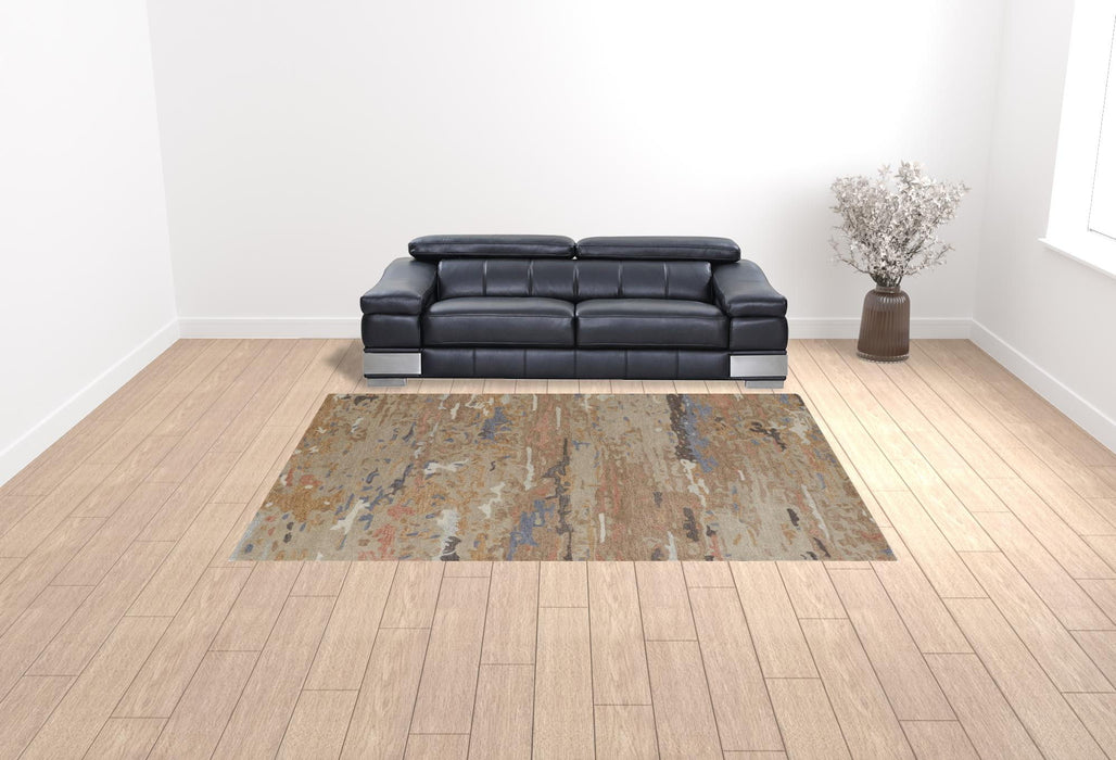 9' x 12' Wool Abstract Tufted Handmade Stain Resistant Area Rug - Tan And Blue
