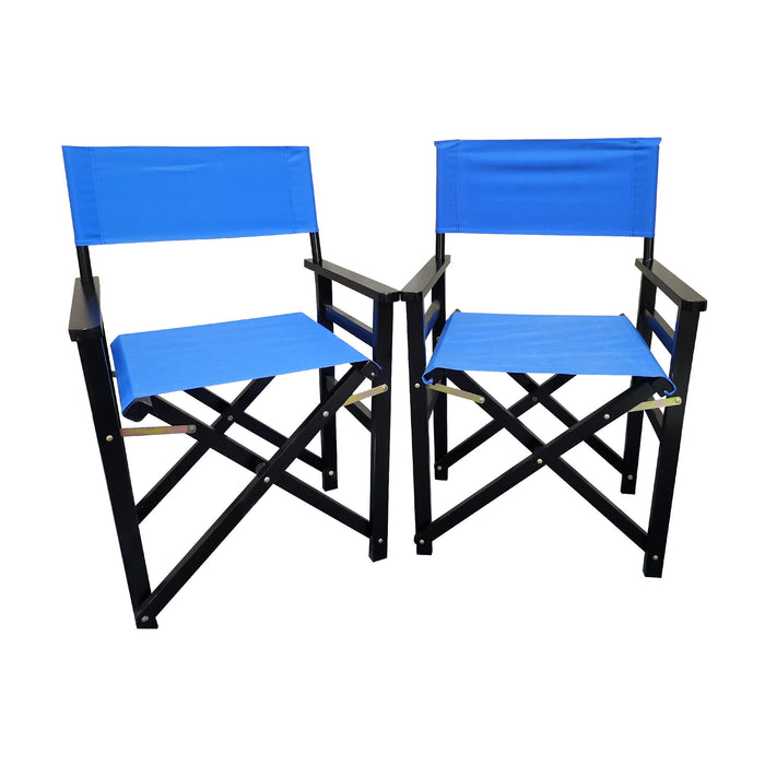 Set of 2 Giga wooden director folding chairs with blue canvas seats, featuring a classic design and sturdy wooden frame.