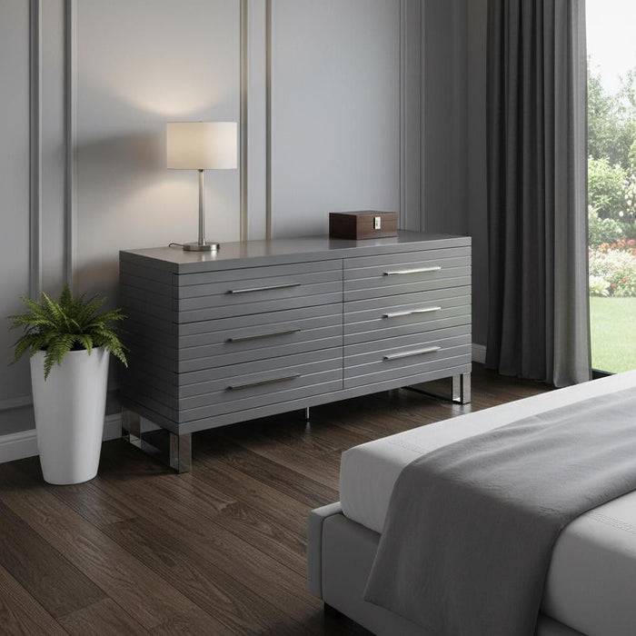 Solid Wood Six Drawer Dresser - Gray