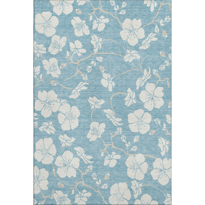 10' X 14' Floral Washable Area Rug With UV Protection (681077) - Sky Blue / Ivory