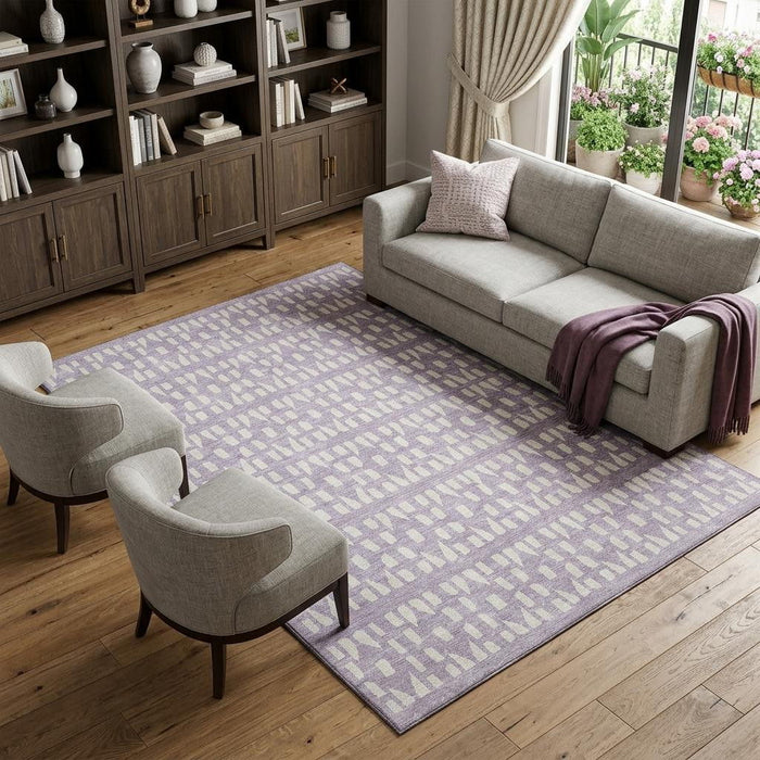 10' X 14' Geometric Washable Area Rug With UV Protection (676278) - Lavender / Ivory