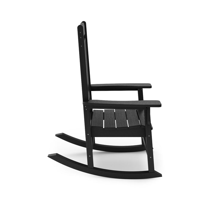 Giga traditional porch rocker chair made of HDPE poly lumber, ideal for porch, patio, and garden seating.