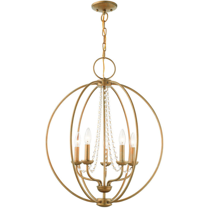 28" Five Light Dimmable Chandelier With Shades - Antiqued Gold