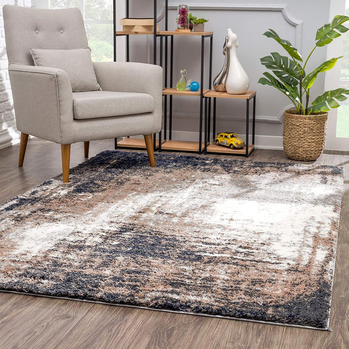 8' x 11' Retro Modern Area Rug - Ivory And Navy