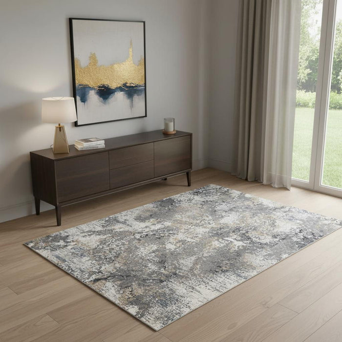 4' X 6' Abstract Area Rug (550679) - Ivory / Gray / Orange