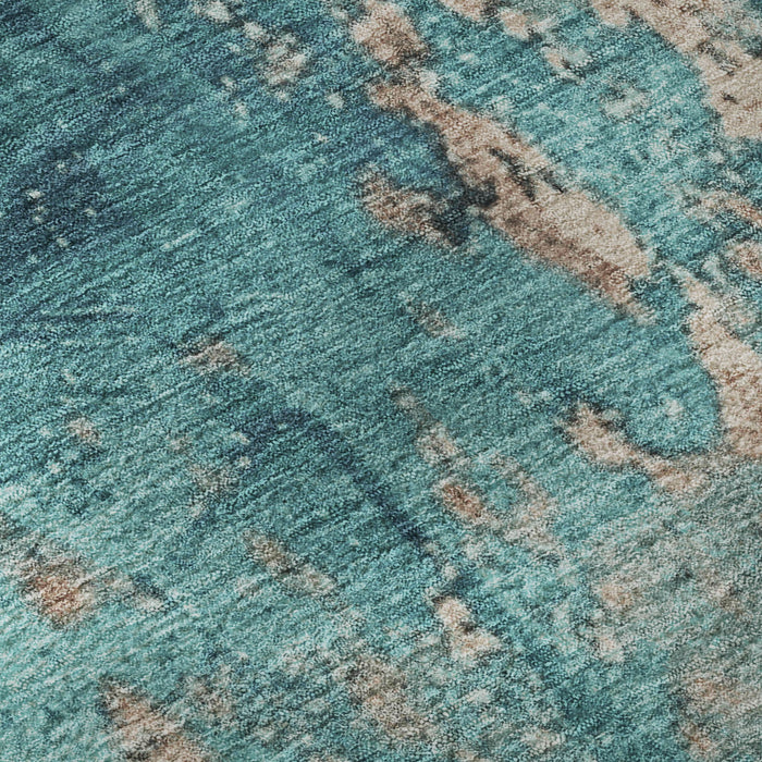 10' X 14' Abstract Washable Area Rug With UV Protection (701479) - Teal / Beige