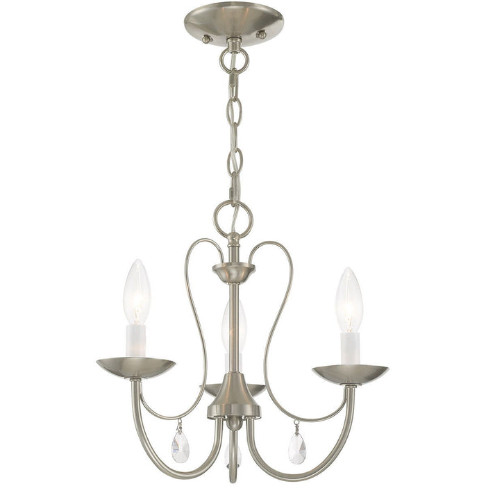 12" Three Light Metal Dimmable Chandelier With Shades - Nickel / Clear
