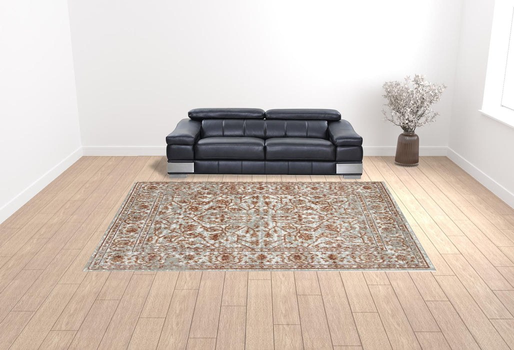 10' x 14' Floral Power Loom Area Rug - Rust And Gray
