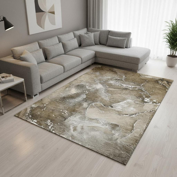 9' X 12' Abstract Washable Area Rug With UV Protection (647223) - Brown / Ivory / Gray