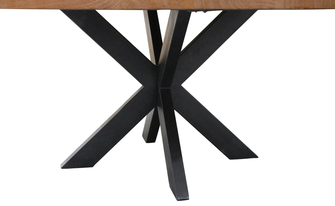 72" Rounded Solid Wood And Iron Pedestal Base Dining Table - Natural / Brown