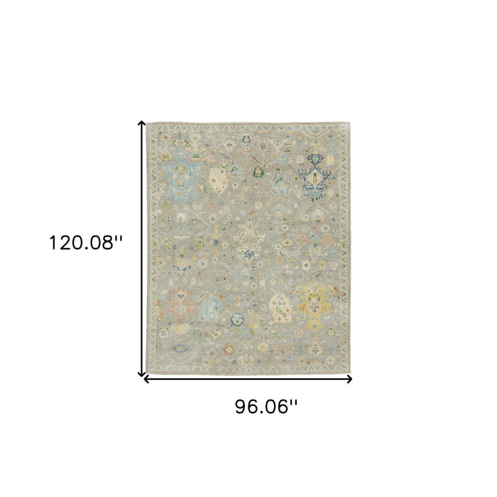 8' X 10' Wool Oriental Hand Knotted Area Rug With Fringe - Gray / Yellow