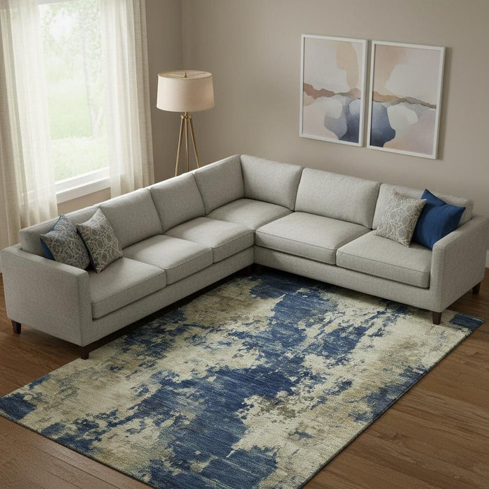 10' X 14' Abstract Washable Area Rug With UV Protection (716960) - Navy Blue / Beige