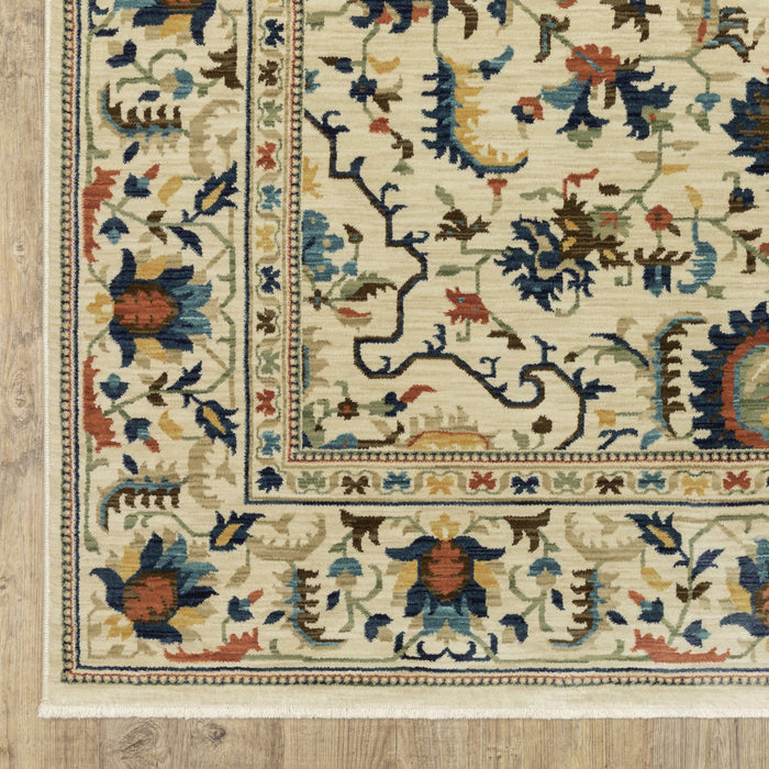 10' X 13' Oriental Area Rug With Fringe - Ivory And Orange