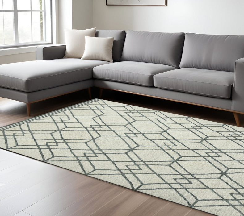 8' X 10' Wool Geometric Hand Hooked Area Rug - Ivory And Gray