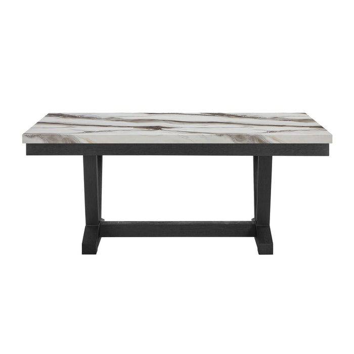 72" Faux Marble And Wood Trestle Base Dining Table - Black / White