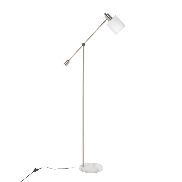 Marcel - Floor Lamp - White Marble And Nickel Metal With Clear And Frosted Glass Shade
