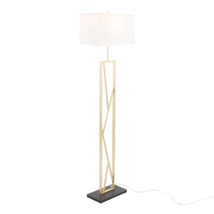 Folia - Floor Lamp - Gold Metal With White Linen Shade And Black Marble Base