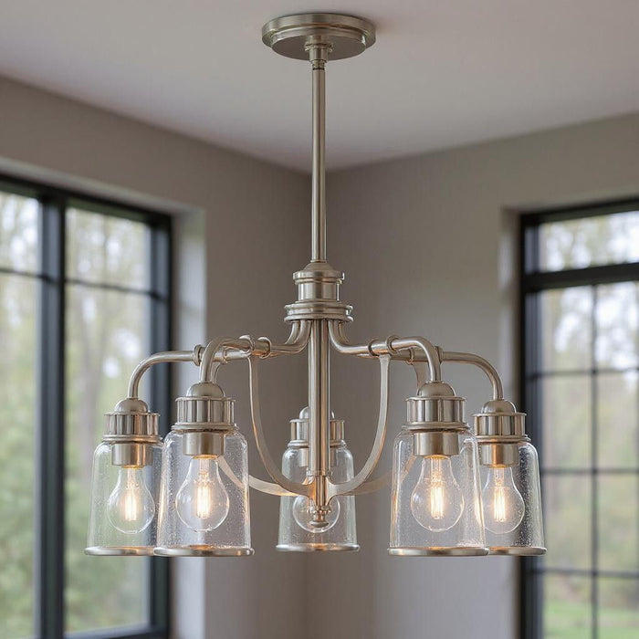 21'' Five Light Dimmable Chandelier With Shades - Nickel