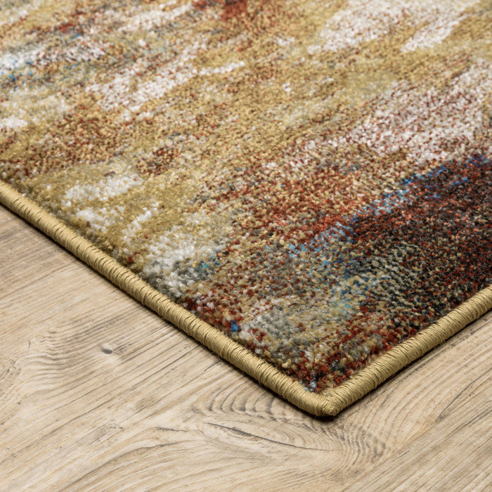 6' x 9' Abstract Power Loom Stain Resistant Area Rug - Blue Gold Teal Rust Gray And Beige