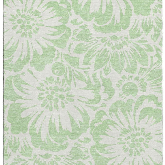 10' X 14' Floral Washable Area Rug With UV Protection (648664) - Mint Green / Ivory