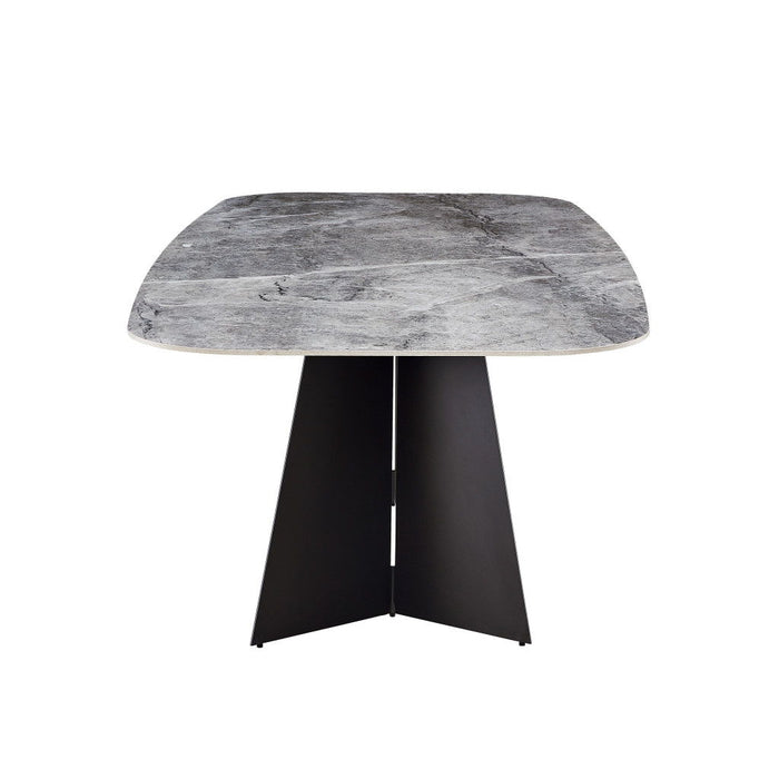 94" Faux Marble Ceramic And Steel Double Pedestal Base Dining Table - Gray