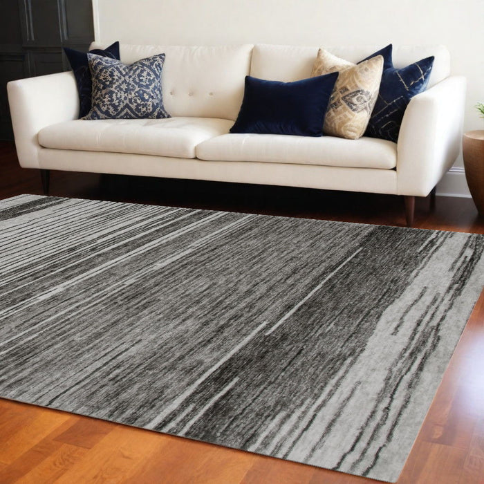 8' x 11' Abstract Power Loom Distressed Non Skid Area Rug - Gray And Black