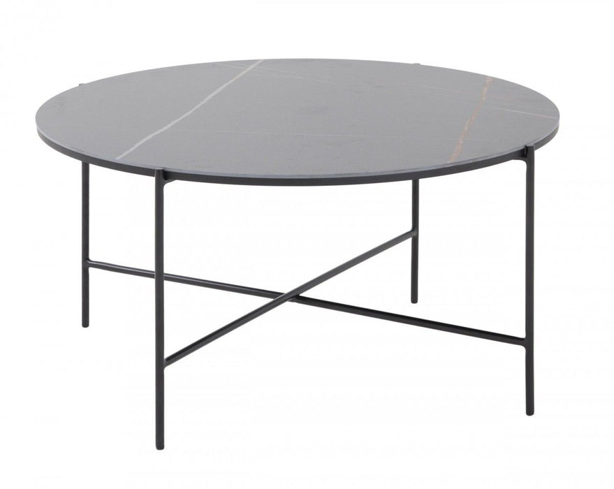 Modern Ceramic Round Coffee Table - Black