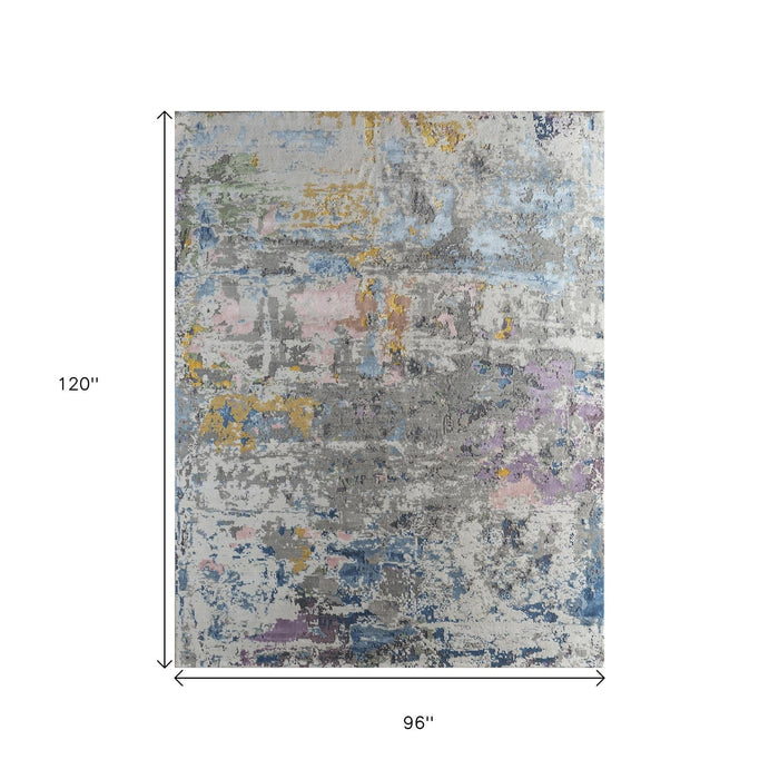 10' X 8' Abstract Hand Knotted Area Rug Genuine Wool - Blue