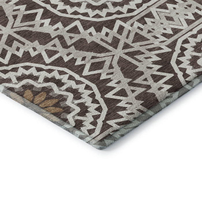 8' X 10' Geometric Washable Area Rug With UV Protection (652213) - Chocolate / Ivory