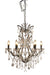 HomeRoots black metal chandelier with six candle-style lights and crystal glass accents, modern and elegant ceiling lighting fixture.