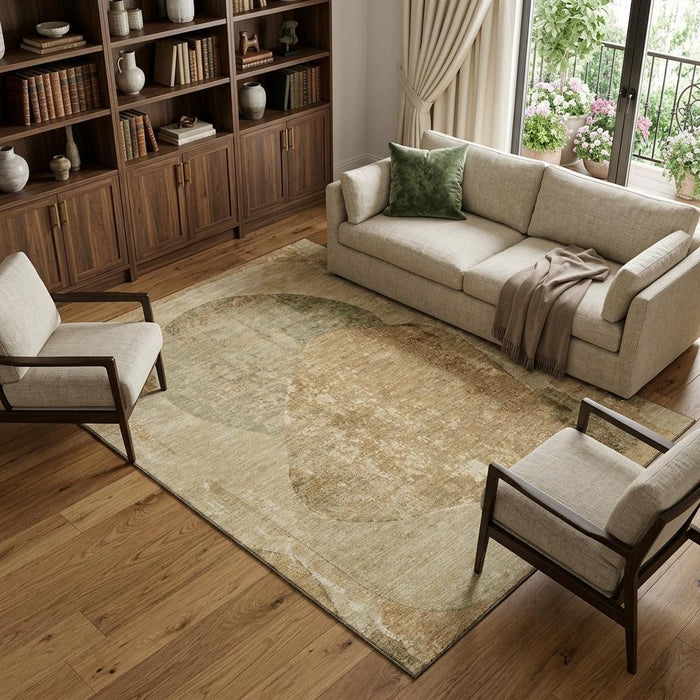 10' X 14' Abstract Washable Area Rug With UV Protection (695528) - Brown / Beige