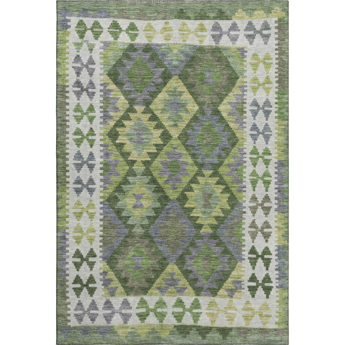 10' X 14' Tribal Washable Area Rug With UV Protection (707953) - Olive Green / Ivory