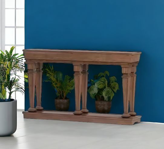 Solid Wood Floor Shelf Console Table - Brown